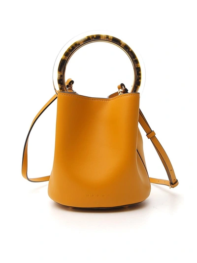 Shop Marni Pannier Yellow Leather Shoulder Bag