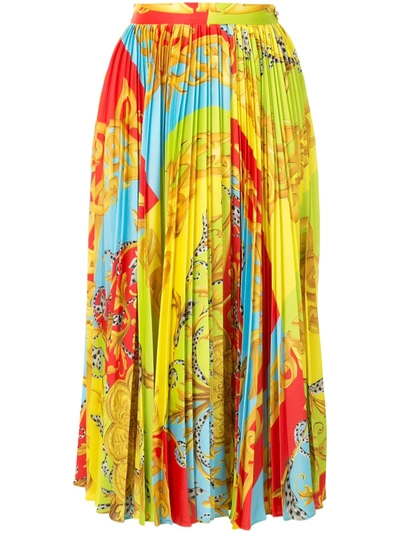 Shop Versace Summer Capsule Print Pleated Midi Skirt In Multicolour