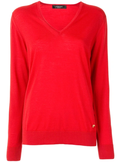 Shop Versace V-neck Jumper In Red