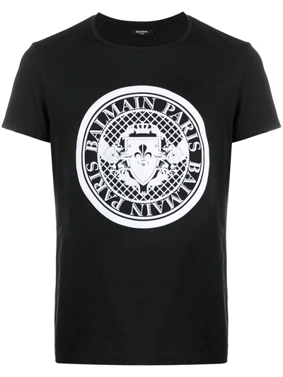 Shop Balmain Flocked Coin T-shirt In Black