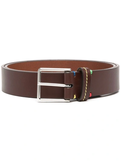 Shop Ps By Paul Smith Contrast Stitching Buckle Belt In Brown