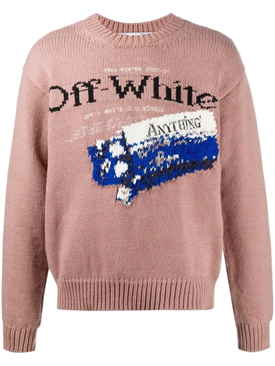 Shop Off-white Intarsia-knit Logo Jumper In Brown