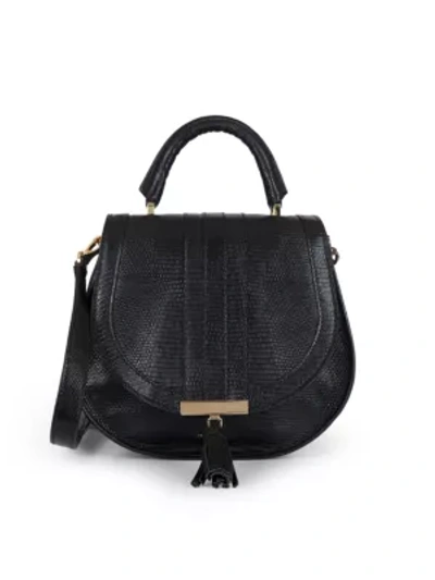 Shop Demellier Mini Venice Embossed Lizard Leather Saddle Bag In Black