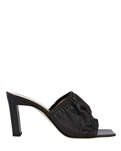 Shop Wandler Ava Ruched Leather Slide Sandals In Black
