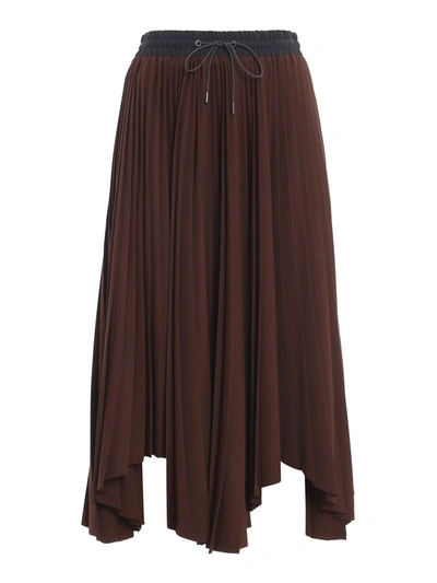 Shop Fabiana Filippi Twill Accordion Skirt In Brown