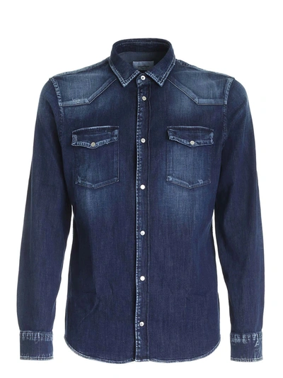 Shop Dondup Cotton Denim Shirt In Faded Blue