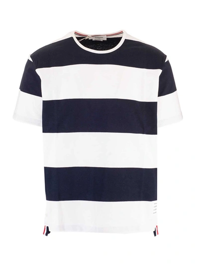 Shop Thom Browne Striped T-shirt In White And Blue