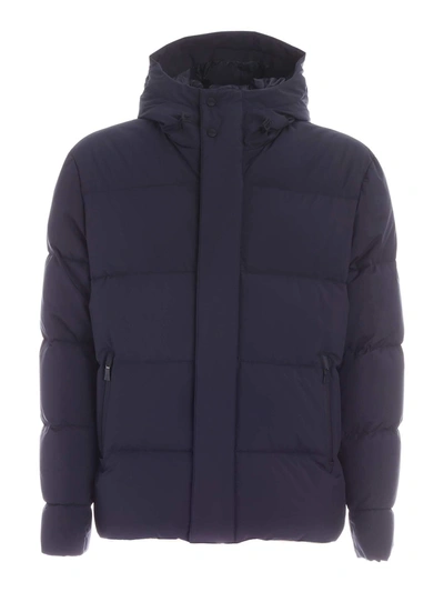 Shop Herno Laminar Quilted Blue Down Jacket With Hood