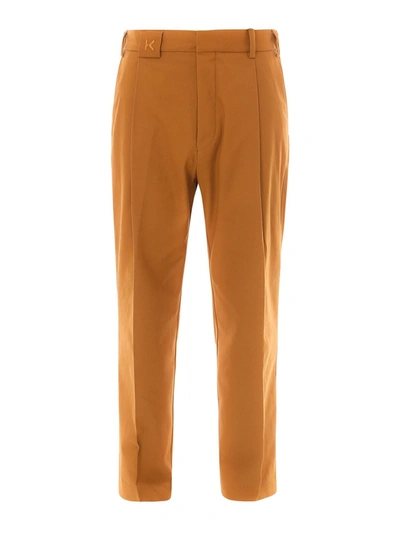 Shop Kenzo Straight Leg Cotton Trousers In Yellow