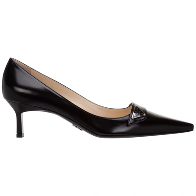 Shop Prada Women's Leather Pumps Court Shoes High Heel In Black