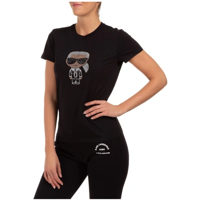 Shop Karl Lagerfeld Women's T-shirt Short Sleeve Crew Neck Round Ikonik In Black