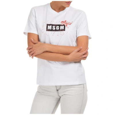 Shop Msgm Women's T-shirt Short Sleeve Crew Neck Round Logo Cupido In White