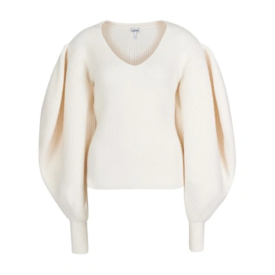 Shop Loewe Balloon Sleeve V-neck Sweater In Off White