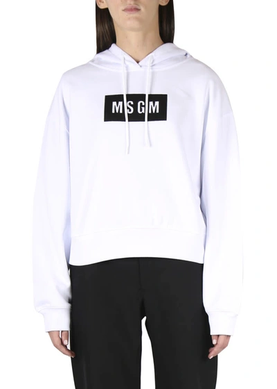 Shop Msgm White Cotton Sweatshirt With Logo Box Print