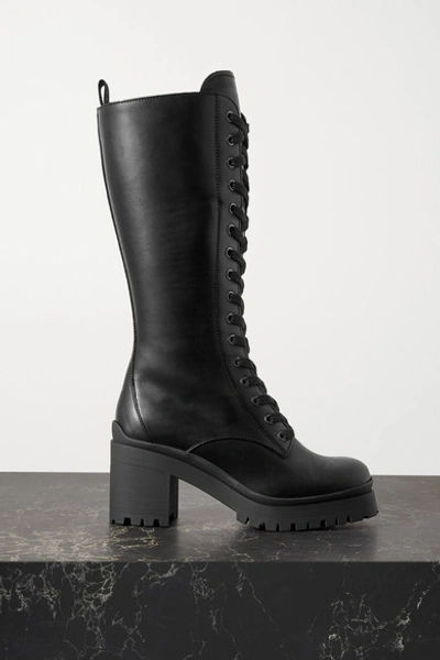 MIU MIU LACE-UP LEATHER KNEE BOOTS 