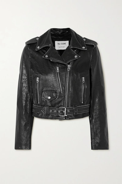 Shop Re/done Distressed Leather Jacket In Black