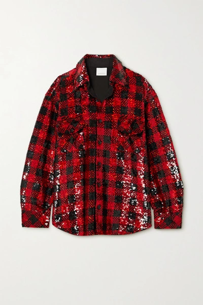 Shop Ashish Oversized Checked Sequined Cotton Shirt In Red