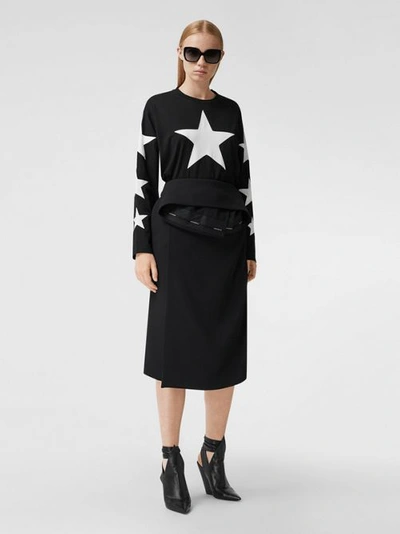 Shop Burberry Long-sleeve Star Motif Cotton Oversized Top In Black