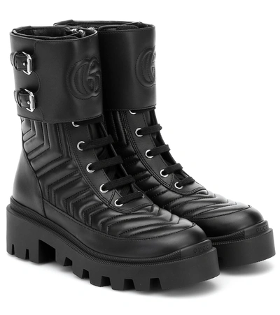 Shop Gucci Frances Leather Combat Boots In Black