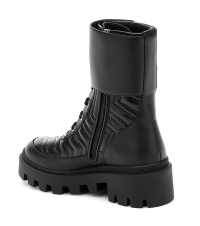 Shop Gucci Frances Leather Combat Boots In Black