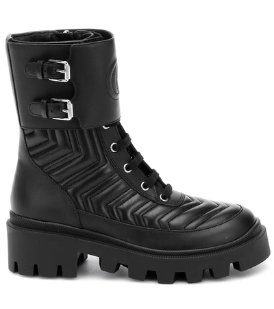 Shop Gucci Frances Leather Combat Boots In Black
