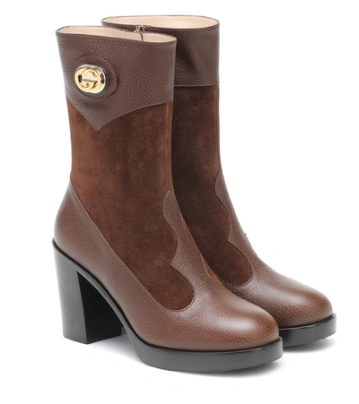 Shop Gucci Rosie Leather And Suede Ankle Boots In Brown