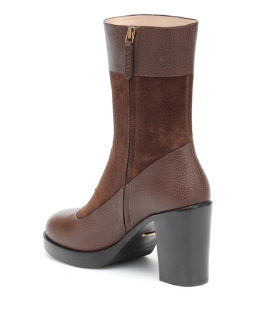 Shop Gucci Rosie Leather And Suede Ankle Boots In Brown