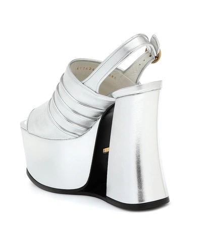 Shop Gucci Metallic Leather Platform Sandals In Silver