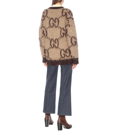 Shop Gucci Gg Reversible Mohair-blend Cardigan In Beige