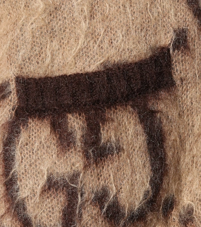 Reversible GG Mohair Wool Cardigan In Beige & Brown