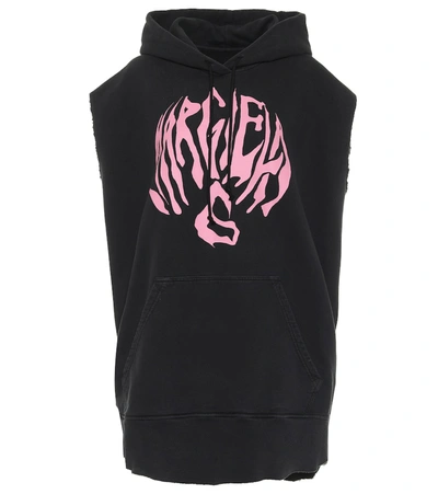 Shop Mm6 Maison Margiela Logo Sleeveless Cotton Hoodie In Black