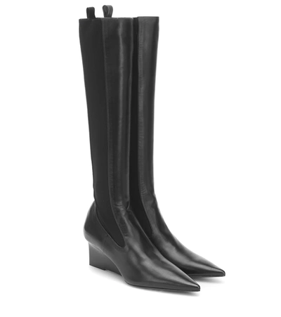 Shop Jil Sander Leather Wedge Knee-high Boots In Black