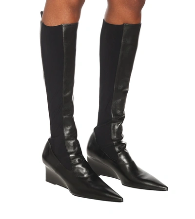 Shop Jil Sander Leather Wedge Knee-high Boots In Black