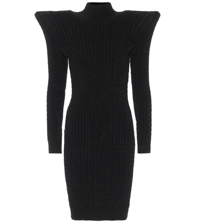 Shop Balenciaga Pagoda Cable-knit Chenille Minidress In Black
