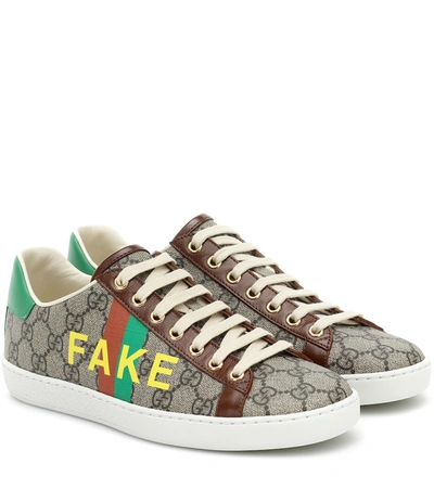 Shop Gucci Ace Printed Gg Sneakers In Beige