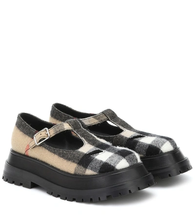 Shop Burberry Aldwych Checked Mary Jane Loafers In Beige