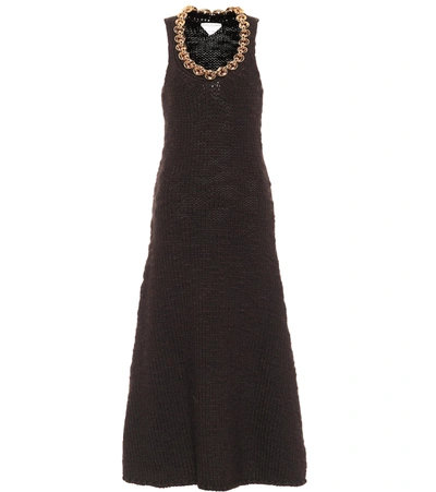Shop Bottega Veneta Chain-trimmed Wool-blend Midi Dress In Brown