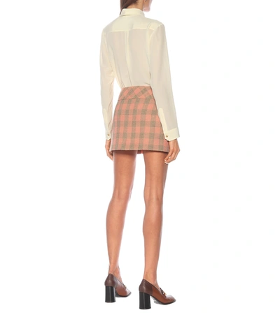 Shop Gucci Pleated Damier Wool Miniskirt In Orange