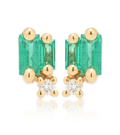 Shop Suzanne Kalan Fireworks 18kt Gold Earrings With Emeralds And Diamonds In Green
