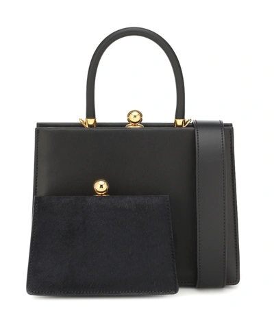 Shop Ratio Et Motus Twin Frame 22 Leather And Calf Hair Tote In Black
