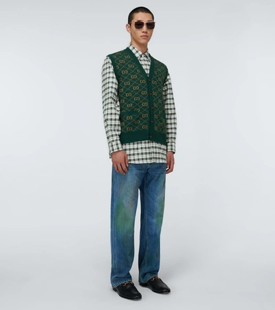 Shop Gucci Checked Long-sleeved Shirt In Green