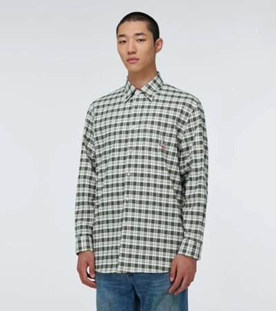Shop Gucci Checked Long-sleeved Shirt In Green