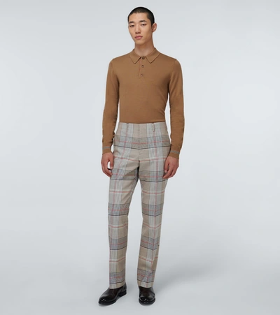 Shop Burberry Checked Wool Pants In Multicoloured