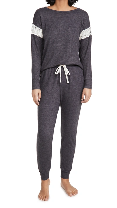 Shop Flora Nikrooz Brushed Knit Long Sleeve Pj Set In Dark Heather Grey