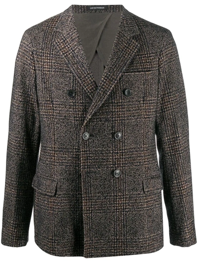 Shop Emporio Armani Tartan Check Blazer Jacket In Brown