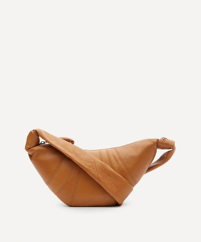 Shop Lemaire Small Leather Croissant Shoulder Bag In Tobacco