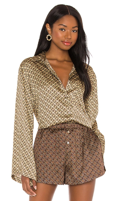 L'academie Oversized Button Down In Tan Chain