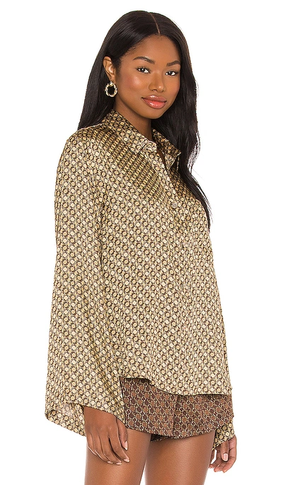L'academie Oversized Button Down In Tan Chain