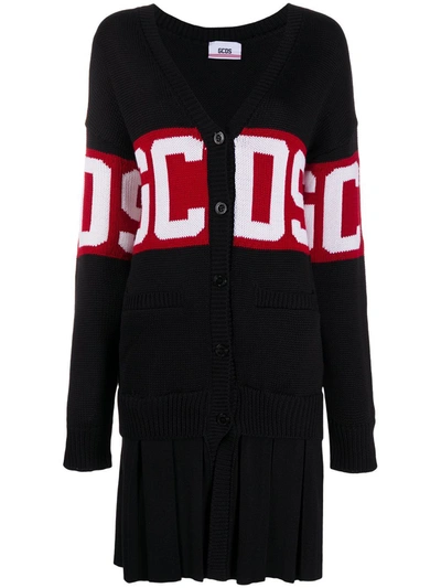 Shop Gcds Logo Print Knitted Cardigan In Black