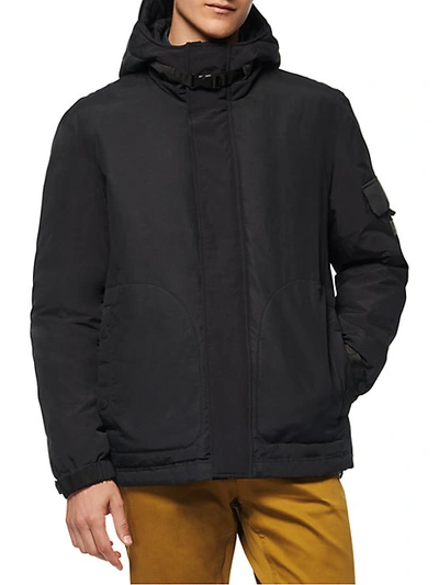 Shop Andrew Marc Men's Greiggs Hooded Utility Jacket In Black